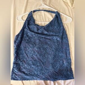 Anthropologie Blue Sheer Velvet Floral Halter Top